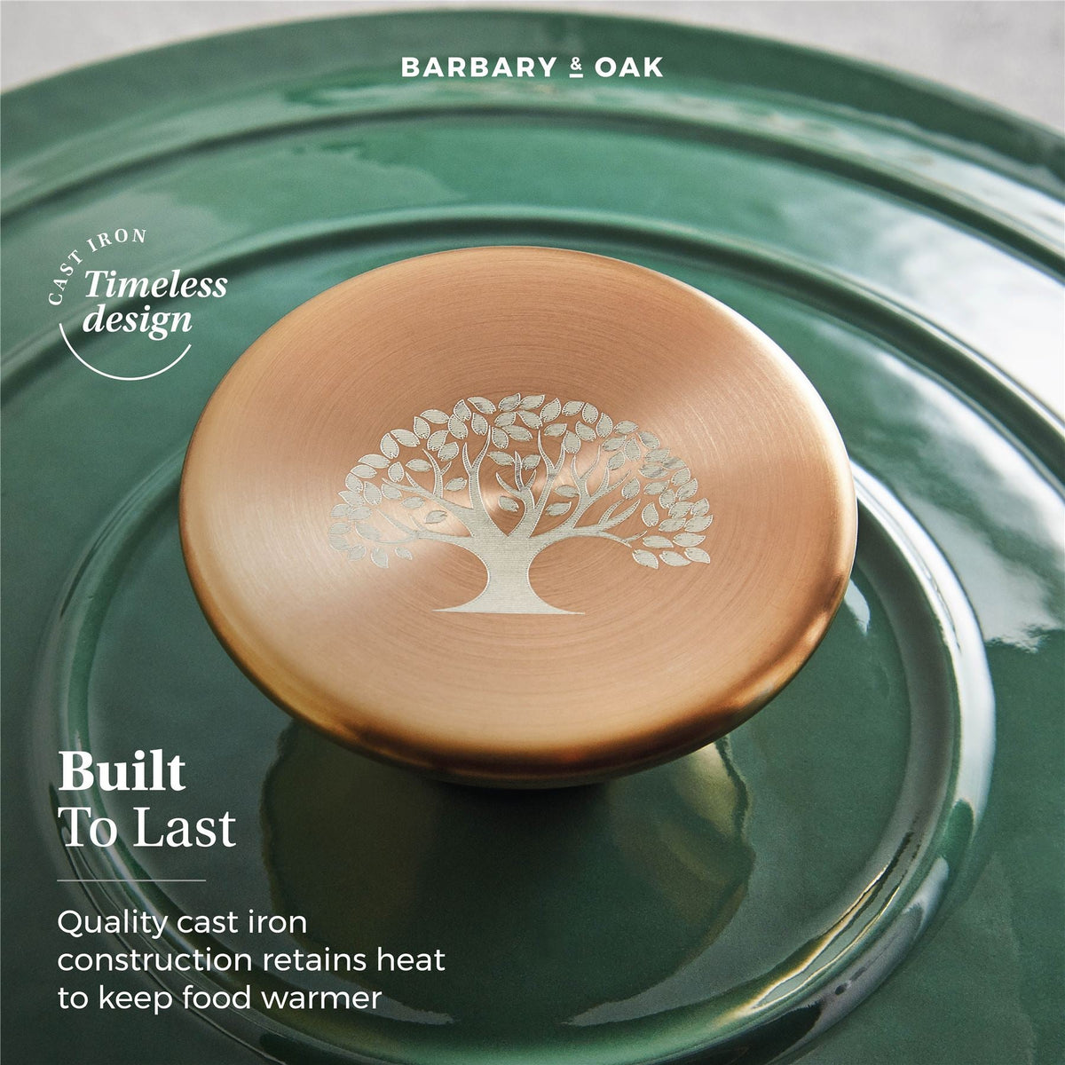 Barbary & Oak 29cm Oval Cast Iron Casserole Dish Green