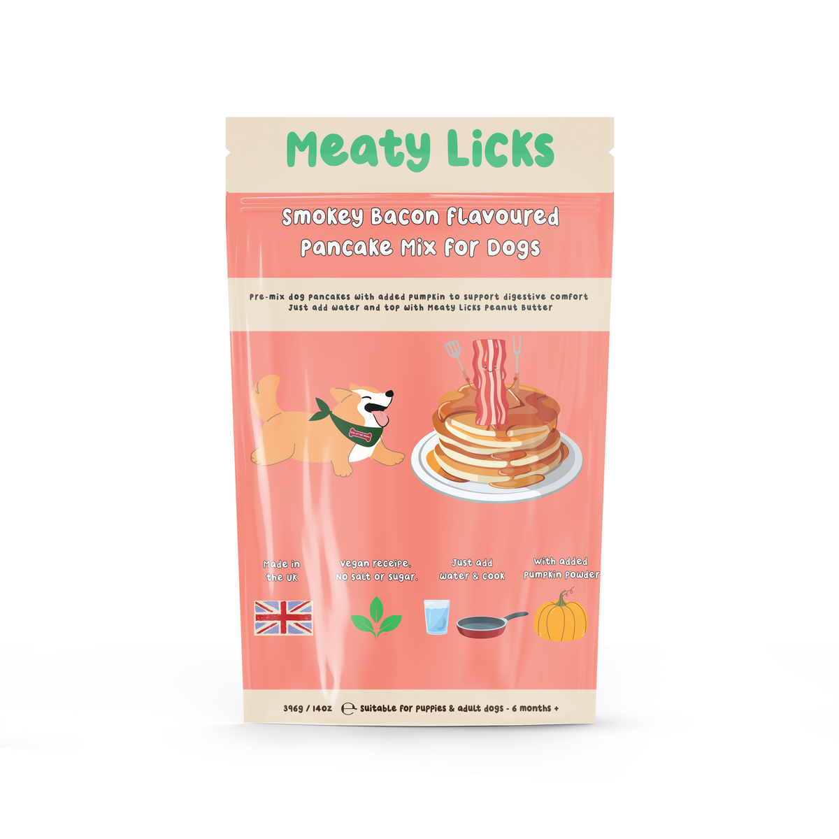 Meaty Licks Smokey Bacon pancake mix for dogs