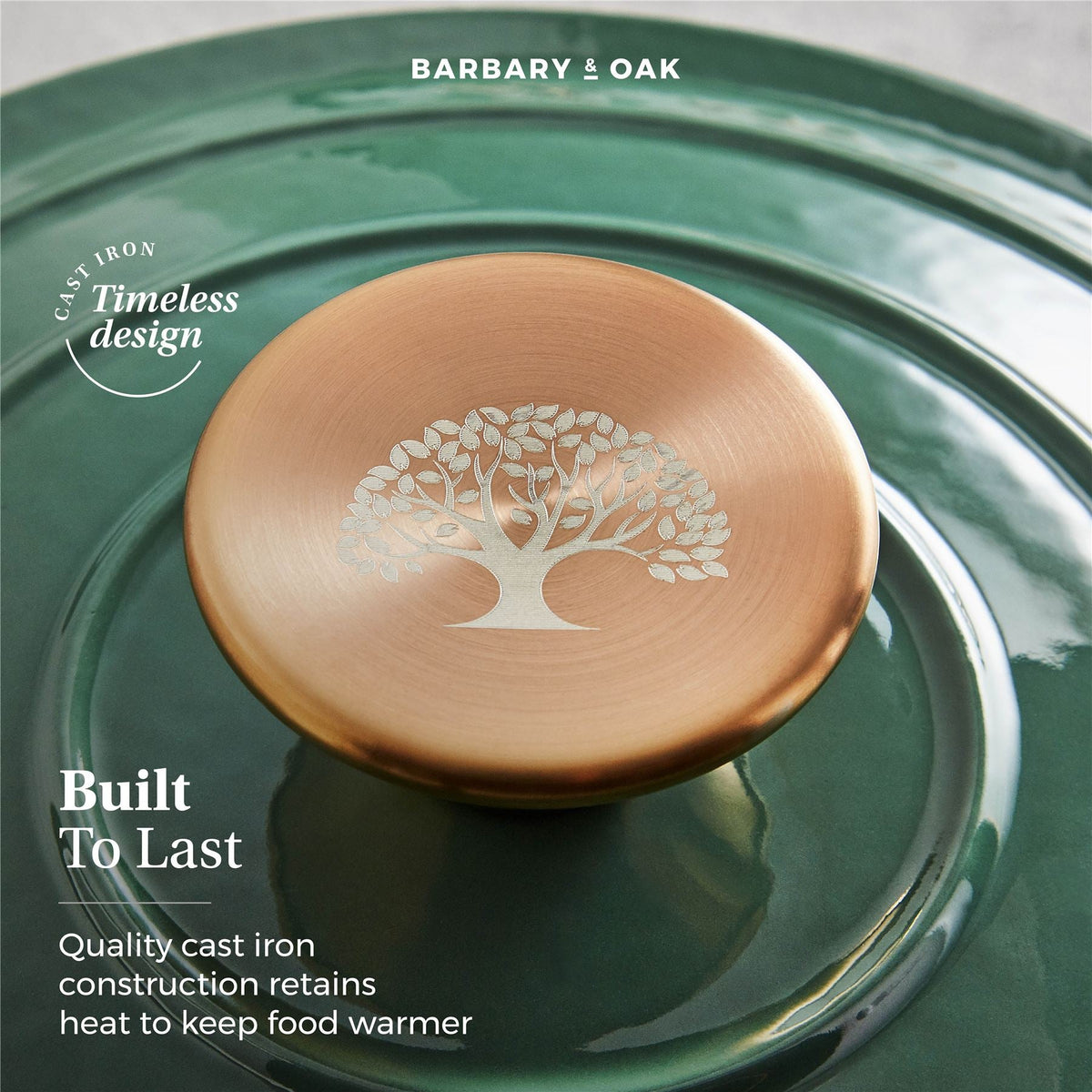 Barbary & Oak 24cm Round Cast Iron Casserole Dish Green