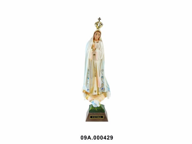 IMAGE OF OUR LADY FATIMA GLASS EYES EMBROIDERED GOLD 26CM