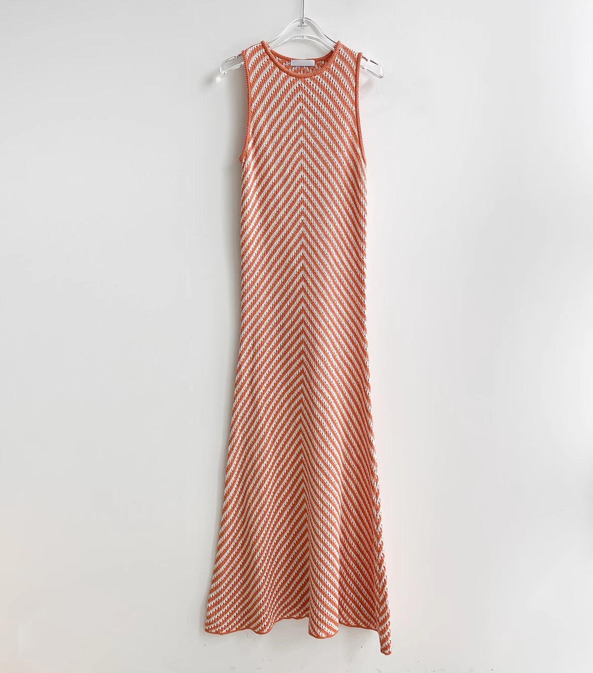 Summer High-grade Round Neck Striped Color Contrast Patchwork Sheath Slim Slimming Sleeveless Knitted Dress