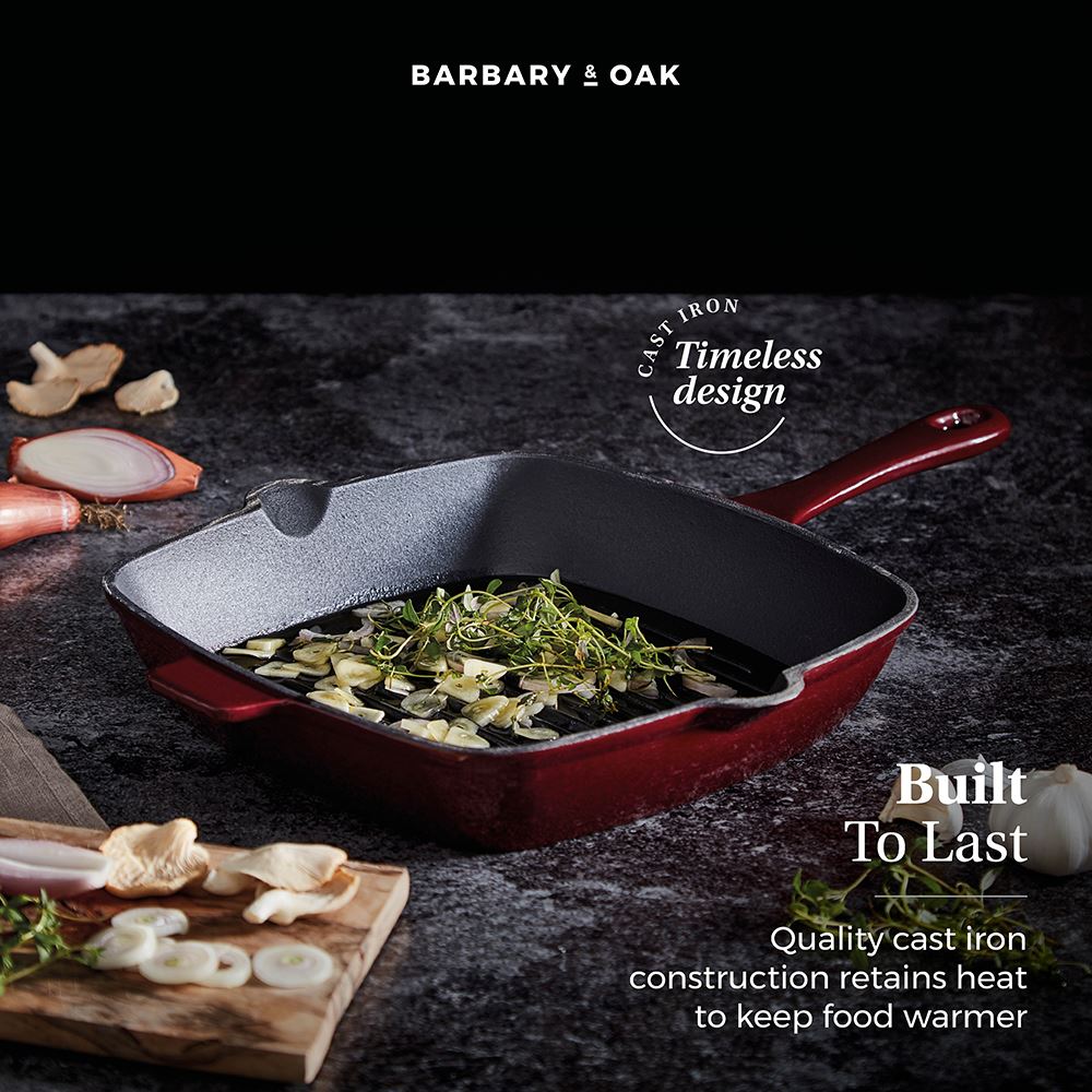 Barbary & Oak 26cm Cast Iron Grill Pan Red