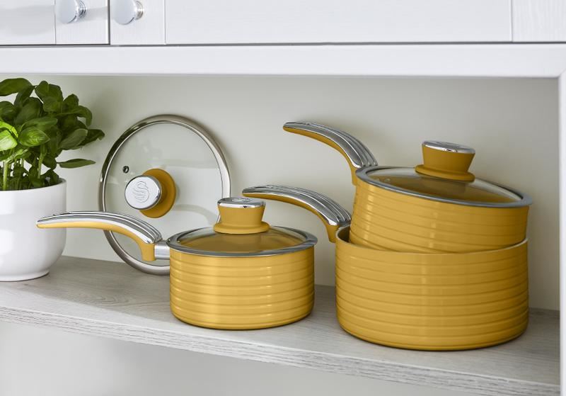 Swan Retro 3 Piece Saucepan Set Yellow