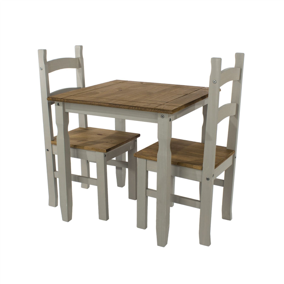 Corona Grey Wax Finish Square Dining Table 2 Chair Set 750mm