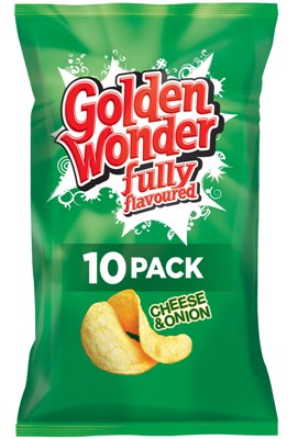 12 X Golden Wonder 10paq Patatas Fritas Sabor Queso y Cebolla 10X25GM