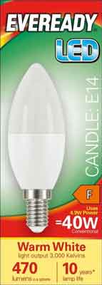 5 bombillas led de vela Eveready blanco cálido E14 de 5,2 W - individual