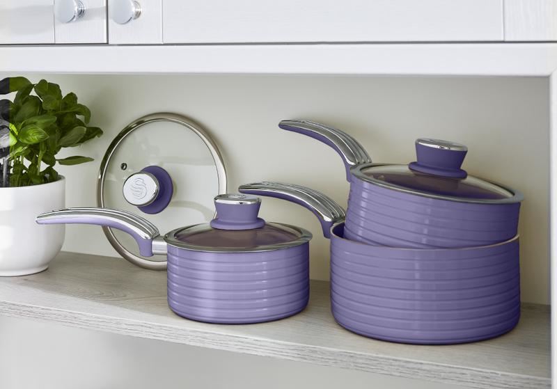 Swan Retro 3 Piece Saucepan Set Purple
