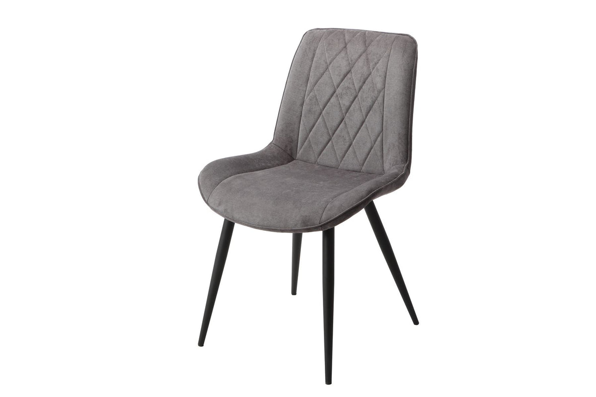 Aspen Diamond Stitch Grey Fabric Dining Chair Black Tapered Legs (Pair)