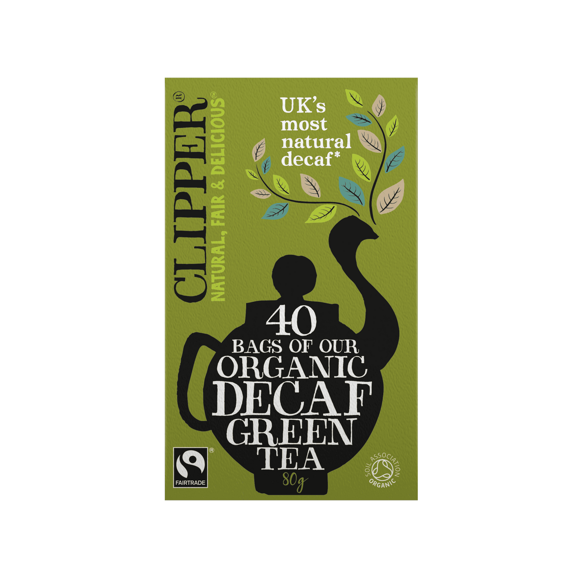 Clipper Fairtrade Bio-Entkoffeinierter Grüner Tee, Beutel – 80g