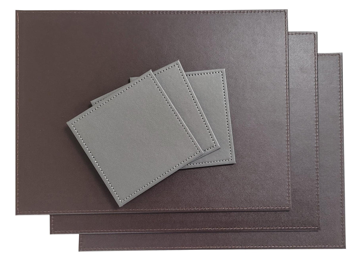 Faux Leather Placemats & Coaster Table Set Grey - 12 Piece | M&W