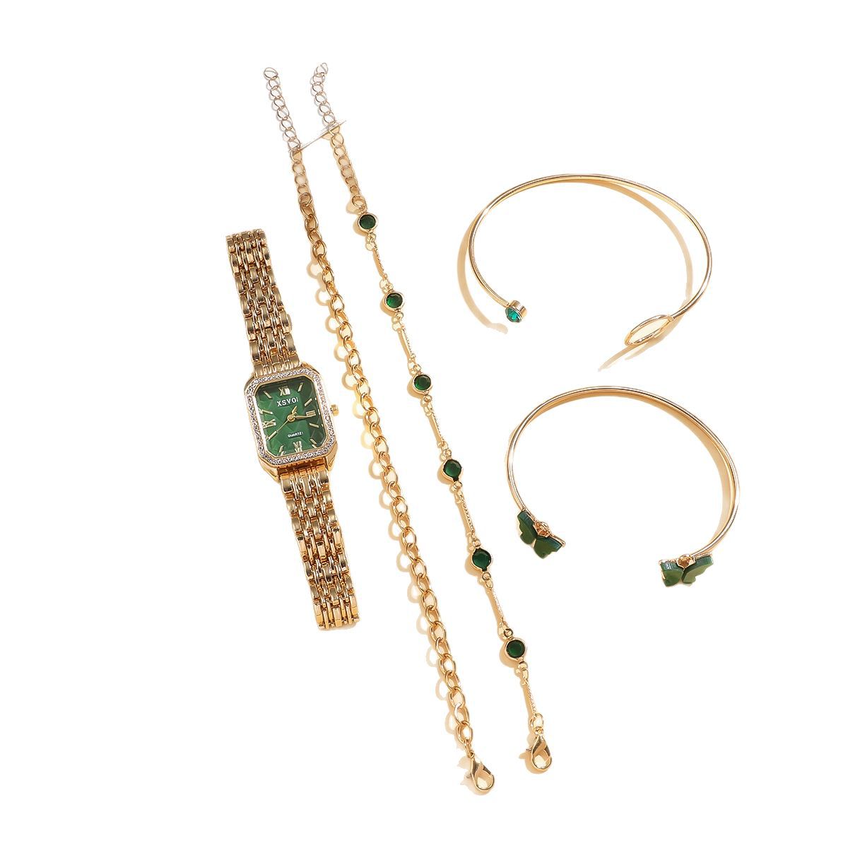 Wild Emerald Square Steel Watch Butterfly Bracelet 5pcsset Gift Set