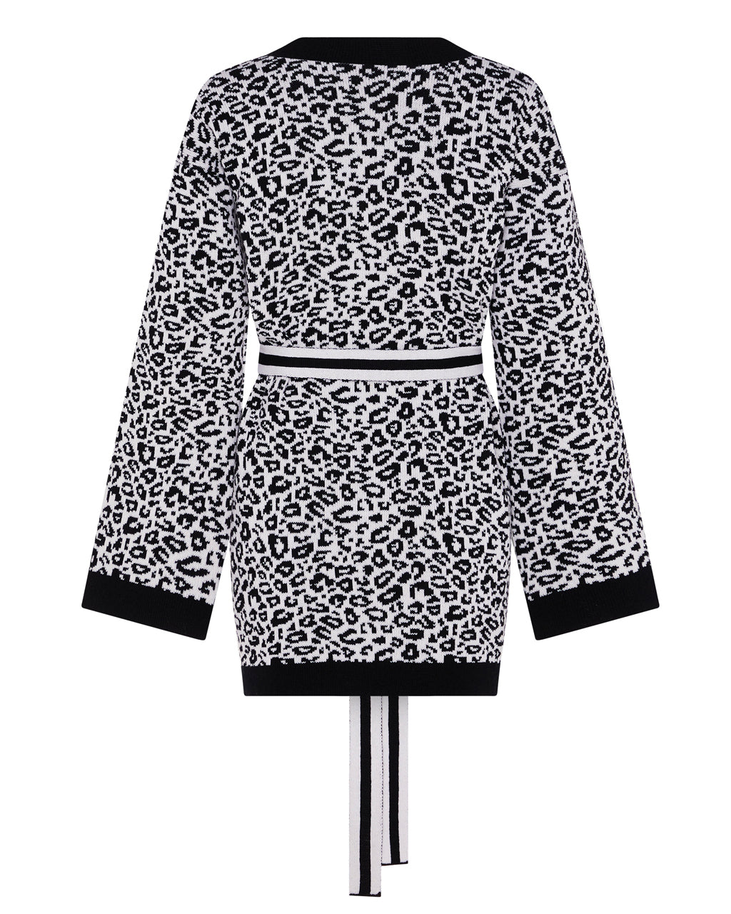 Leopard Knitted Wool & Cashmere Kimono Black & White