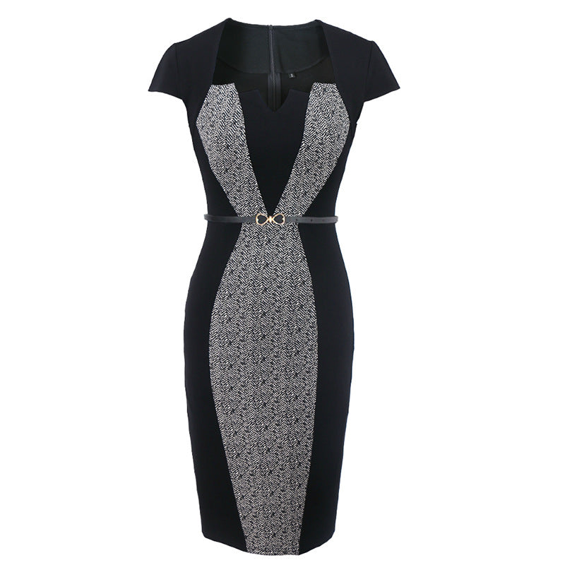 Patchwork square neck Pencil Dress