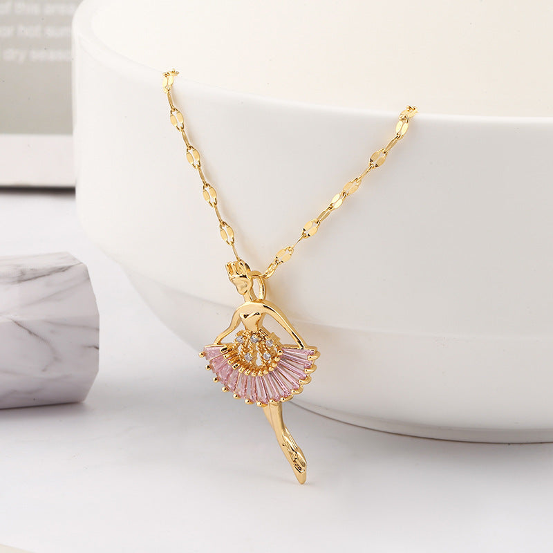 Ins Ballet-girl-shaped Necklace Fashion Personality Rhinestone Clavicle Chain Jewelry For Women