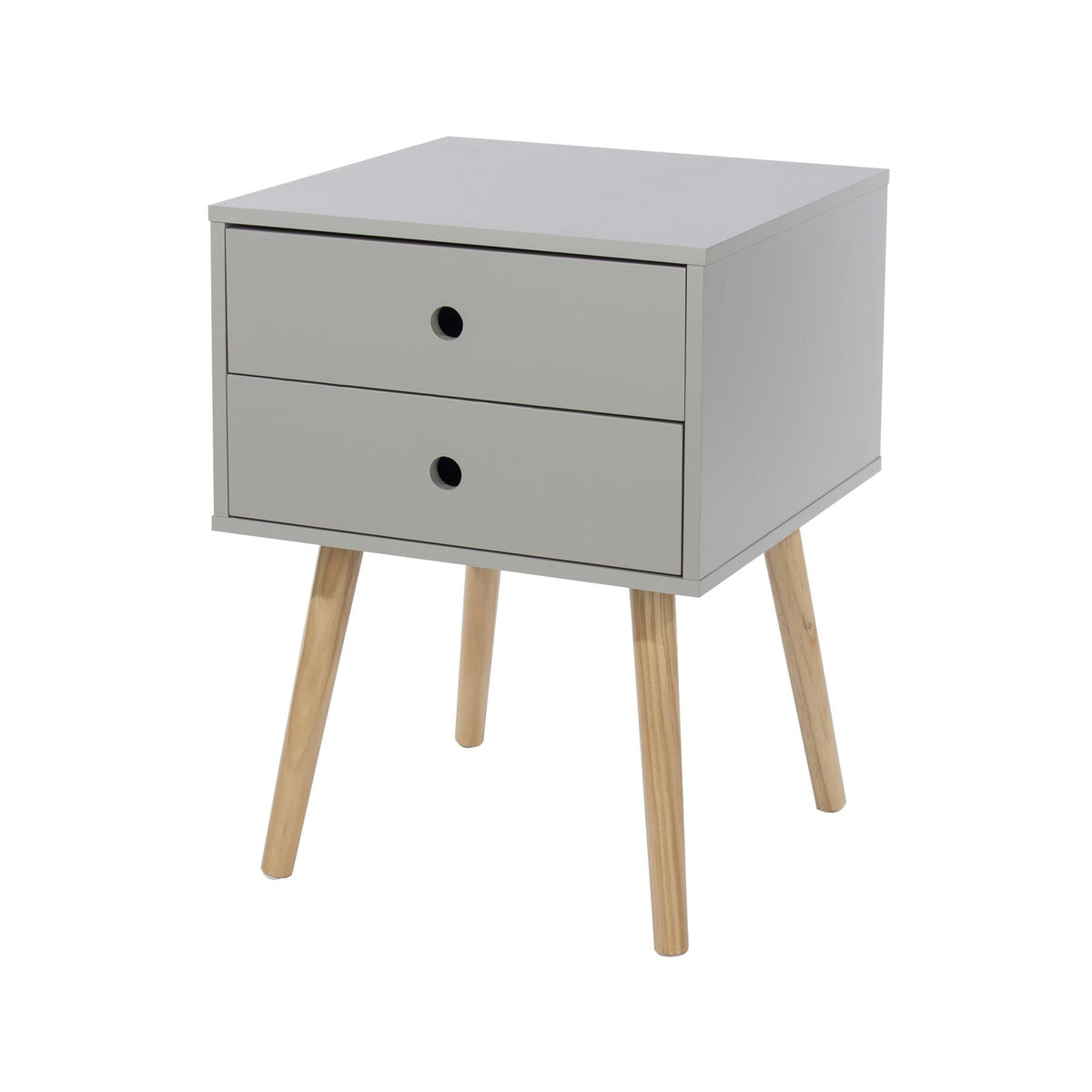 Options Grey Scandia 2 Drawer & Wood Legs Bedside Cabinet