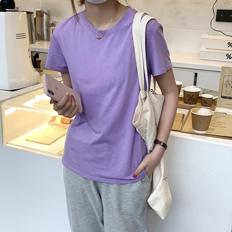 Huang Zheng"s basic multicolor round neck short sleeve T-shirt women"s summer Korean version slim and simple casual top t63391