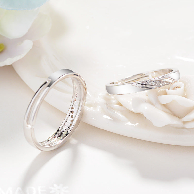 Korean Version Of Simple Couple Ring S925 Sterling Silver Ring Men And Women Couple Ring Valentines Day Birthday Gift