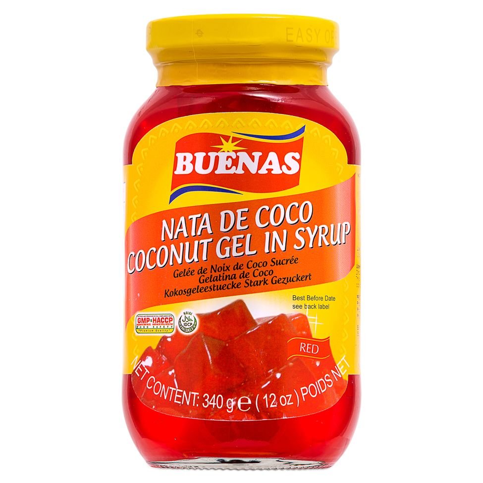 BUENAS Nata De Coco Coconut Gel in Syrup - Red 340g