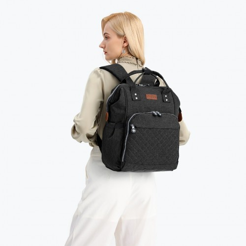 E6705 - Kono Wide Open Designed Baby Diaper Changing Backpack - Black