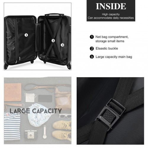 K1991-1L - Kono 24 Inch Horizontal Design ABS Hard Shell Suitcase With TSA Lock - Black