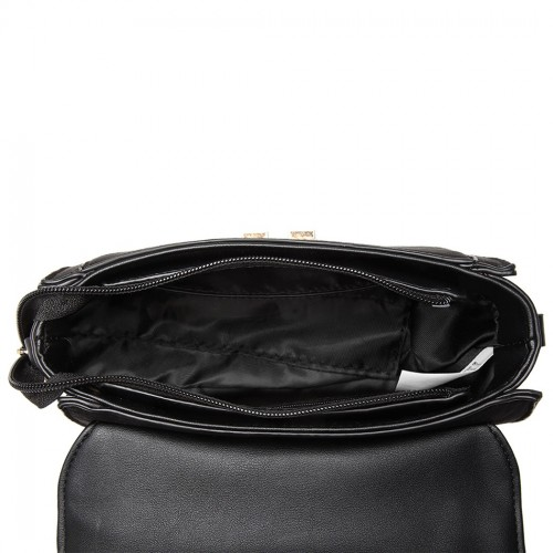 LB6872 - Miss Lulu Matte PU Leather Midi Handbag Cross Body Bag - Black