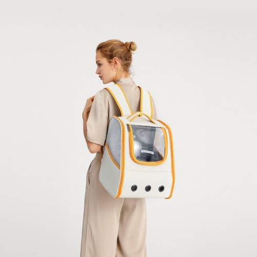 S2229 - Kono Lightweight Portable Breathable Folding Pet Backpack - Beige And Yellow