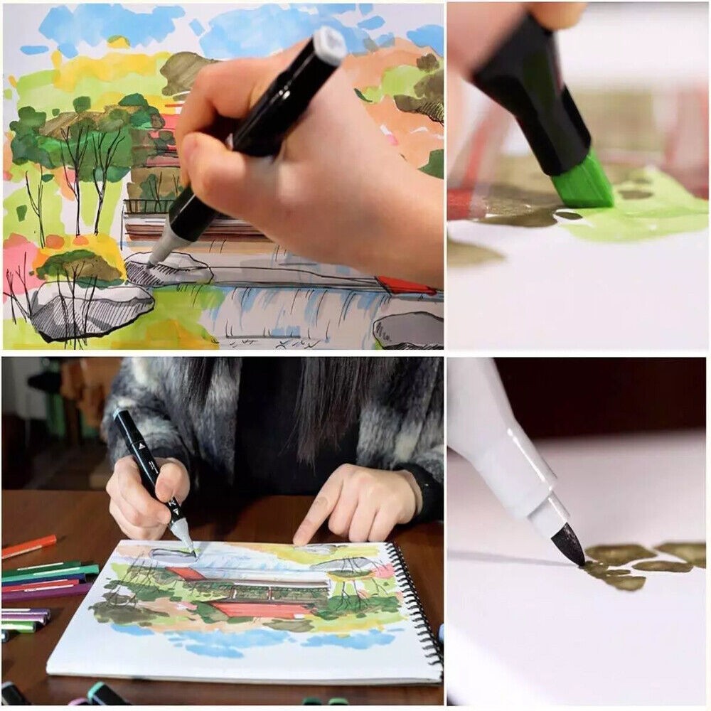168 Colours Dual Tip Art Markers Pens Set Drawing Sketching Colouring Kit Marker