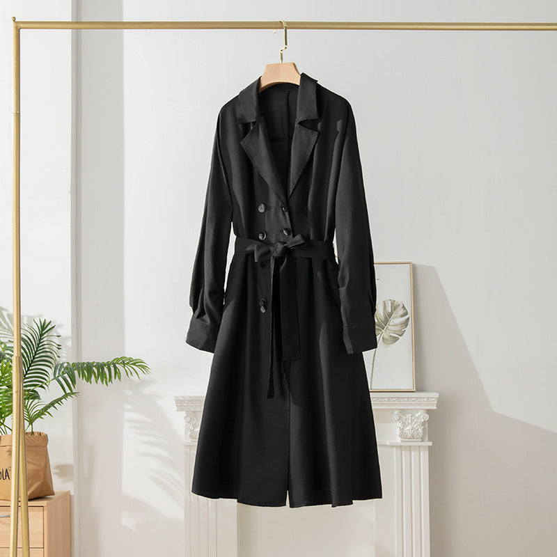 Women's Mid-Length Trench Coat | Silk Waist Belt | Elegant Winter Coat