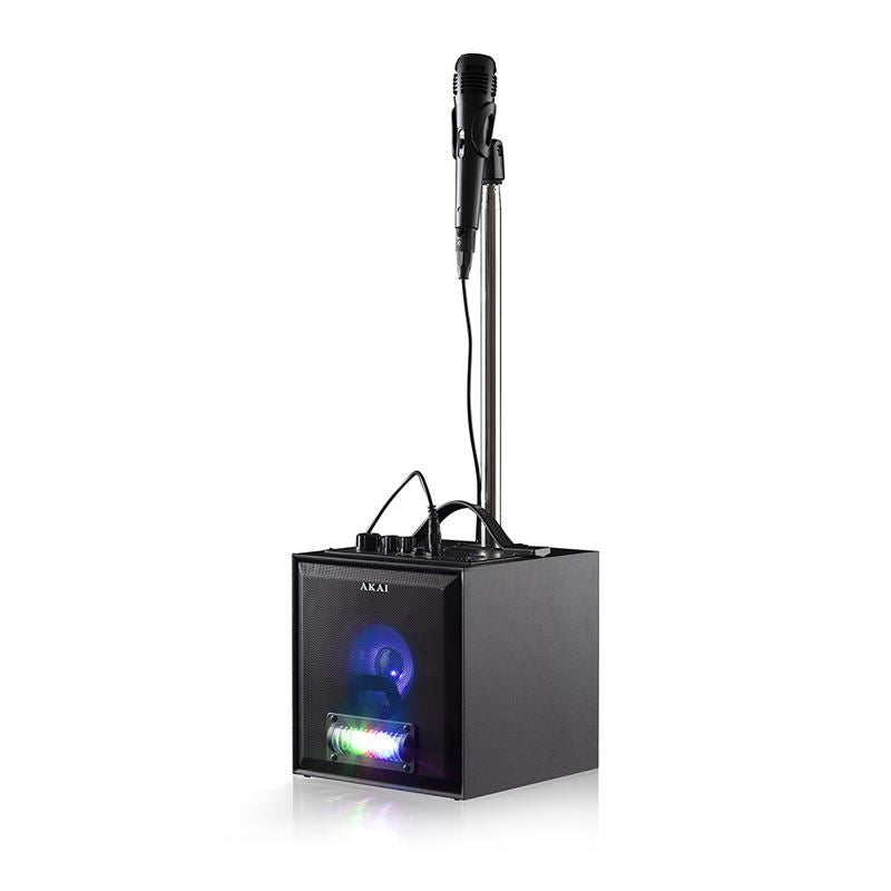 Akai Vibes Party Lights Bluetooth Karaoke Speaker with Microphone and Stand Black