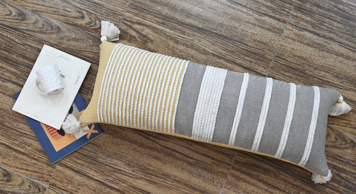 Decorative Long Grey Stripes Throw Pillow (14X36 Inches)