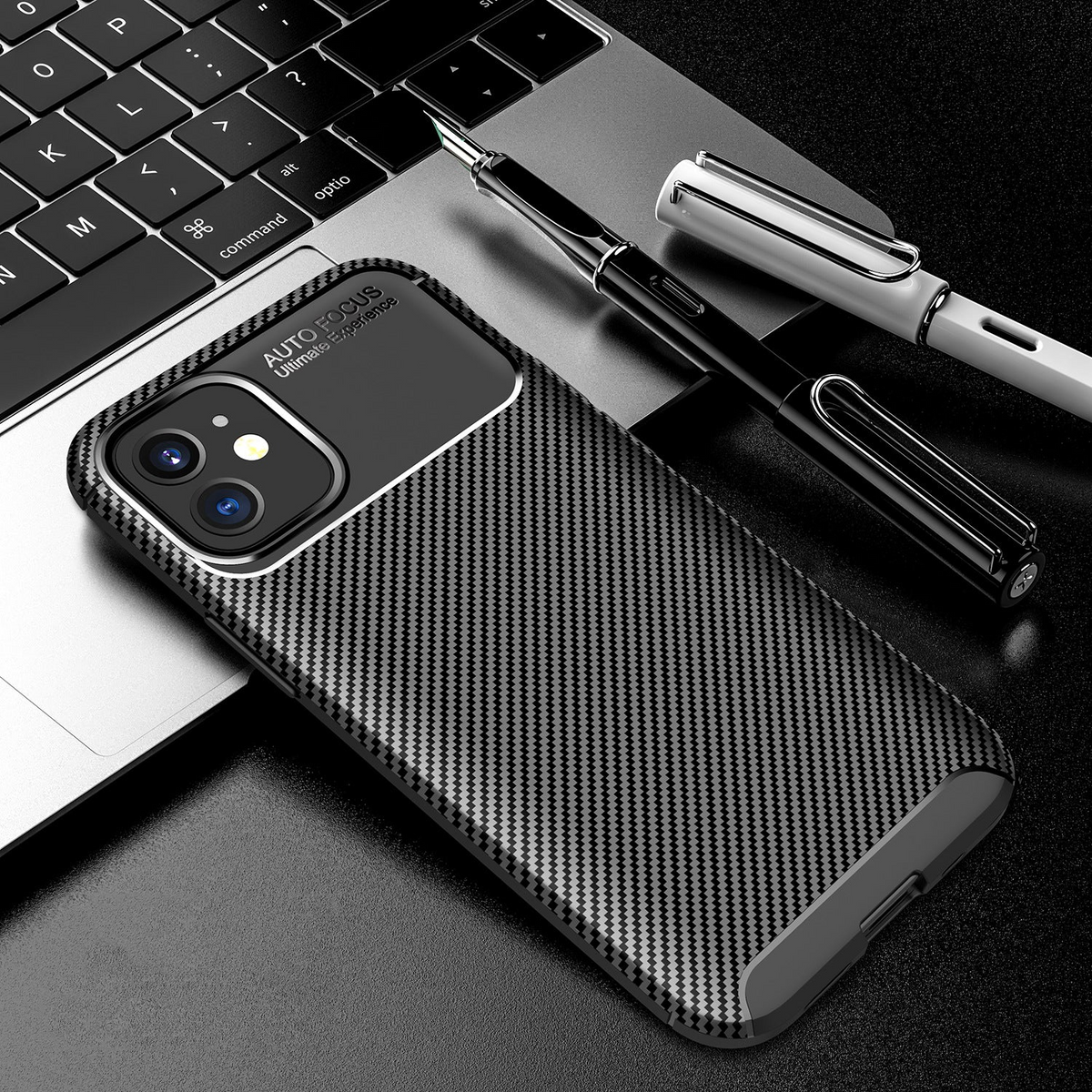 Carbon Fibre TPU Black Case - For iPhone 12 Mini