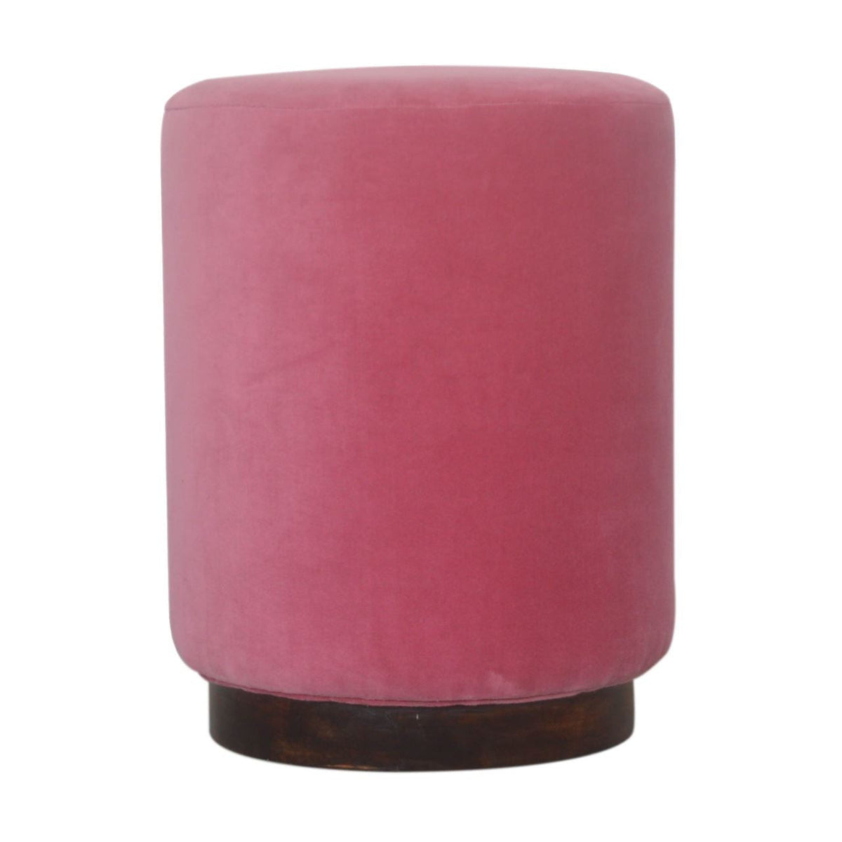 Artisan Pink Velvet Footstool with Wooden Base