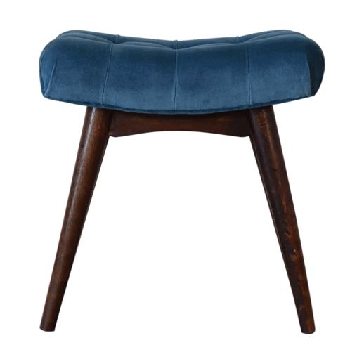 Artisan Mini Teal Cotton Velvet Curved Bench