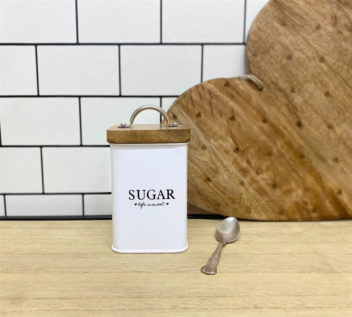 Tea Coffee & Sugar Square White Storage Tins