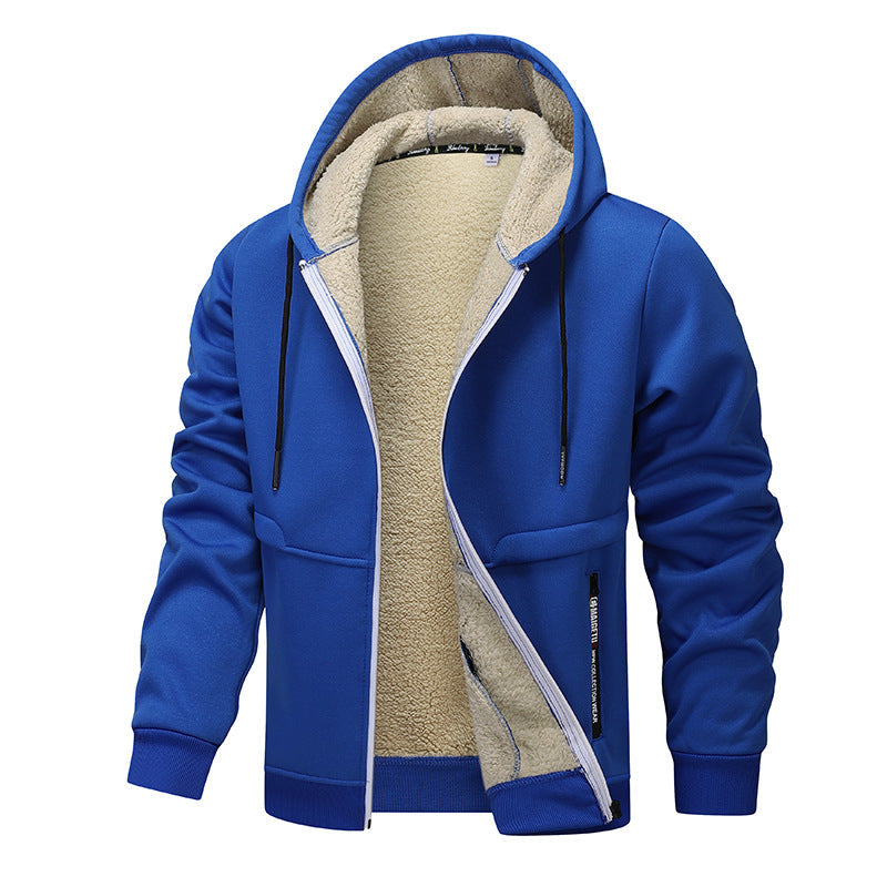 Casual Hoodies For Men Heavyweight Fleece Sweatshirt Winter Thick Sherpa Lined Hooded Zipper Jacket Thick Streetwear Coats