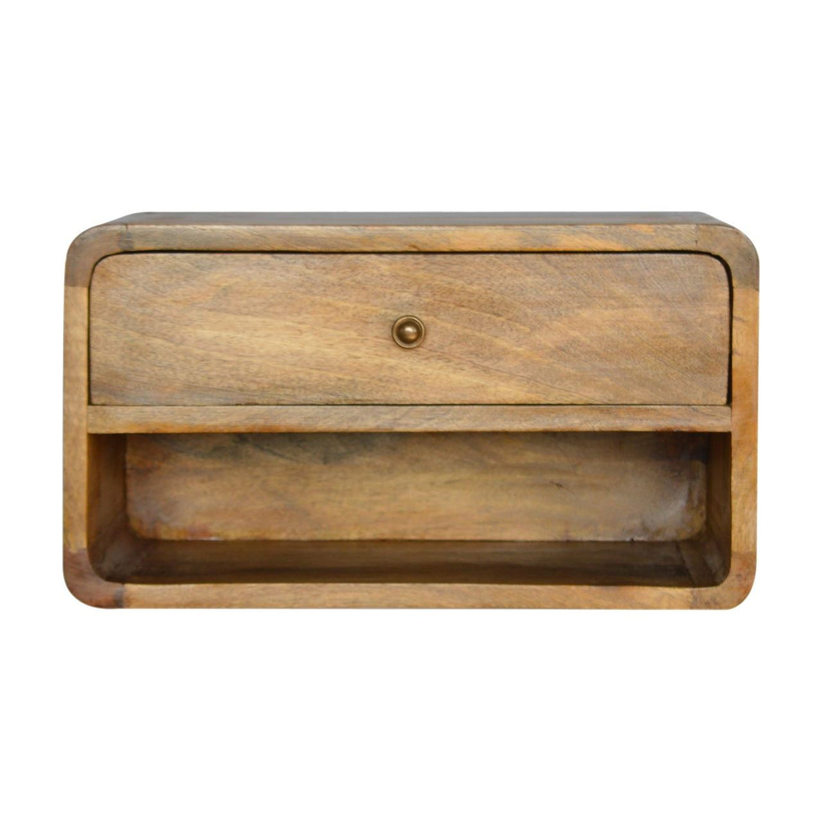 Artisan Curved Oak-ish Wall Mounted Bedside Table with Open Slot