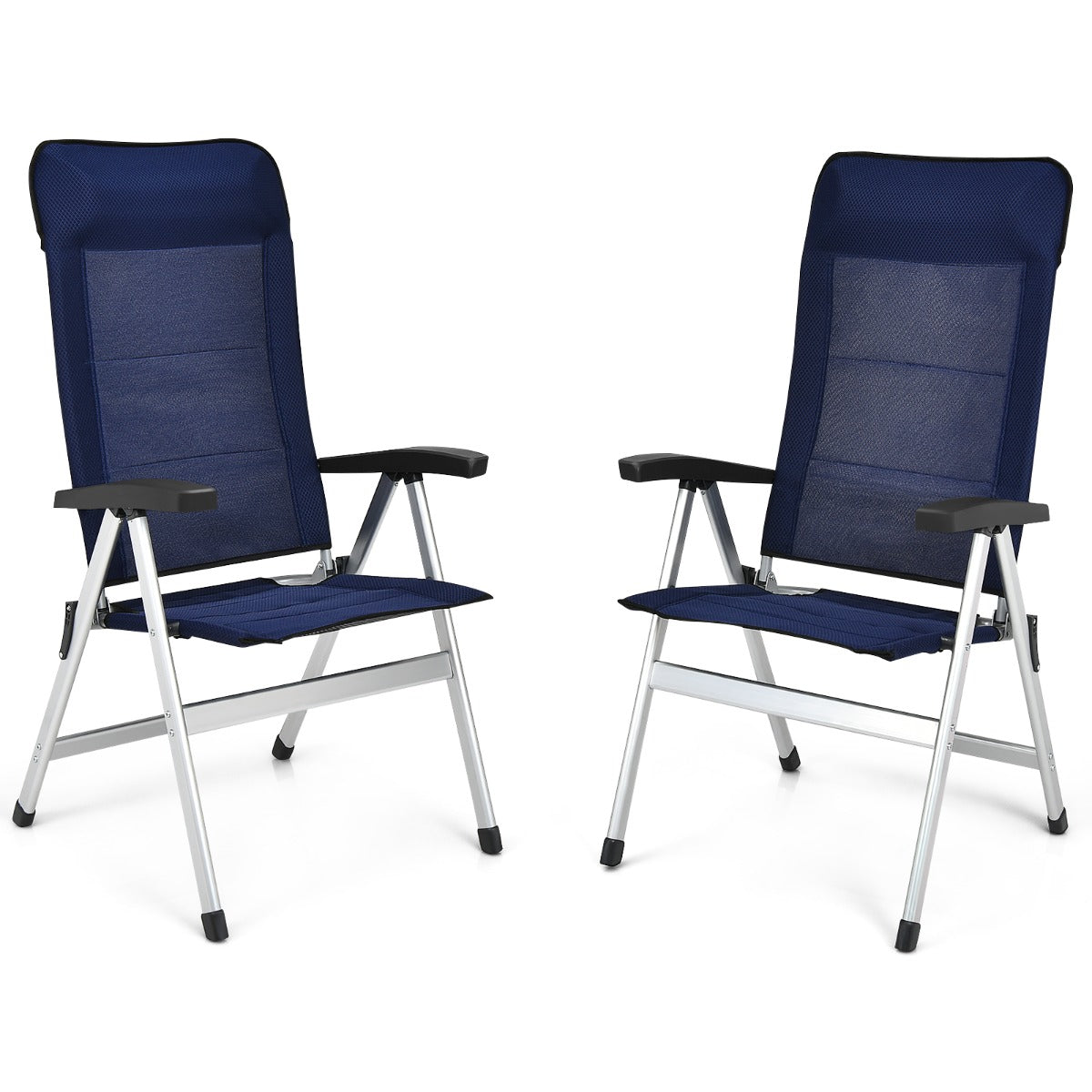 2-Piece Patio Portable Folding Lounge Chair with Raised Backrest-Navy