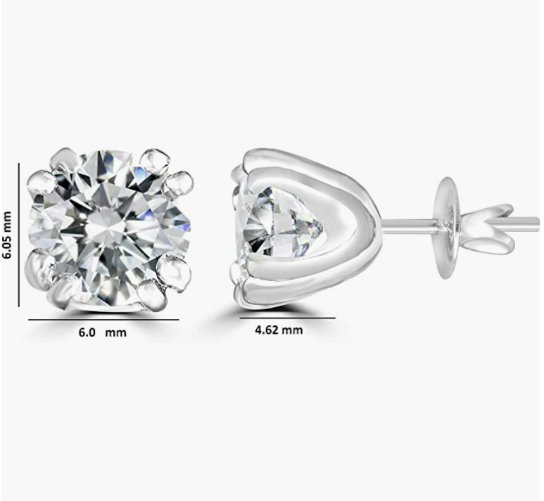 Classic 5mm 0.81 CT Moissanite Sterling Silver Earrings