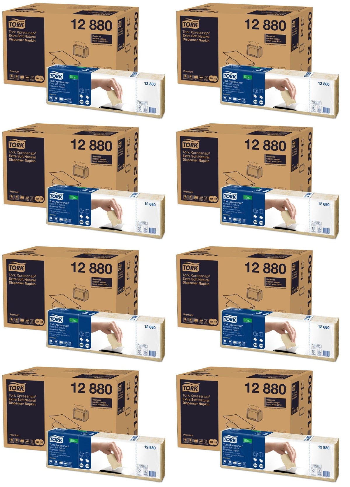 8 x Tork Xpressnap Extra Suave Servilleta Dispensador Natural 200Pqtesx5x8