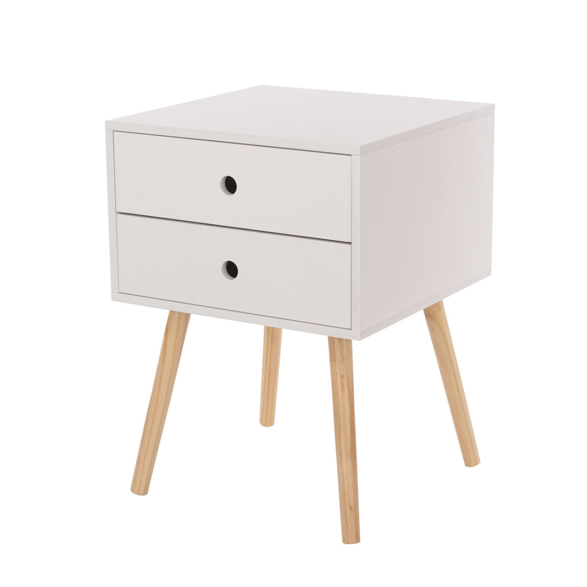 Options White Scandia 2 Drawer & Wood Legs Bedside Cabinet