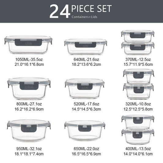 Borosilicate Glass Food Storage Containers with Airtight Lids | 12-Pack Assorted Sizes