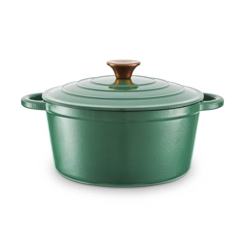 Tower Barbary & Oak Green 24cm Round Casserole Cast Iron Pan