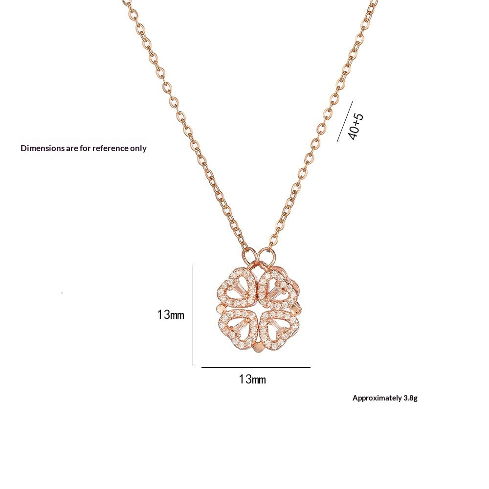 Explosive Style Detachable Deformed Four-leaf Clover Necklace For Women A Multi-wearing Zircon Small Love Short Clavicle Chain