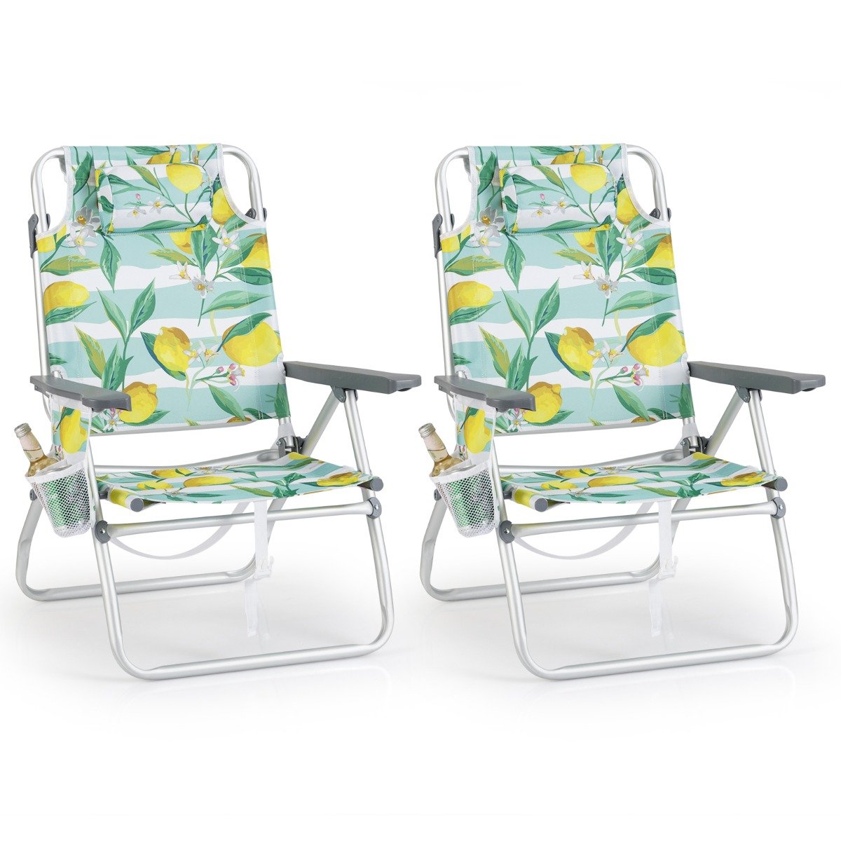 2-Pack Beach Chairs 5-Position Adjustable Folding Chair with Towel Bar-Blue