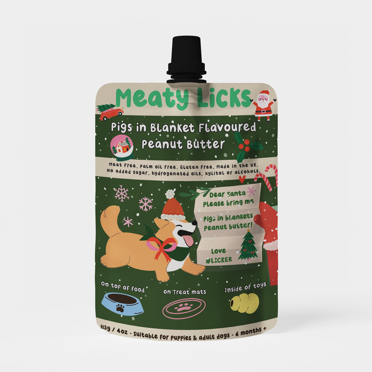 Meaty Licks pigs in blanket Christmas peanut butter 113g