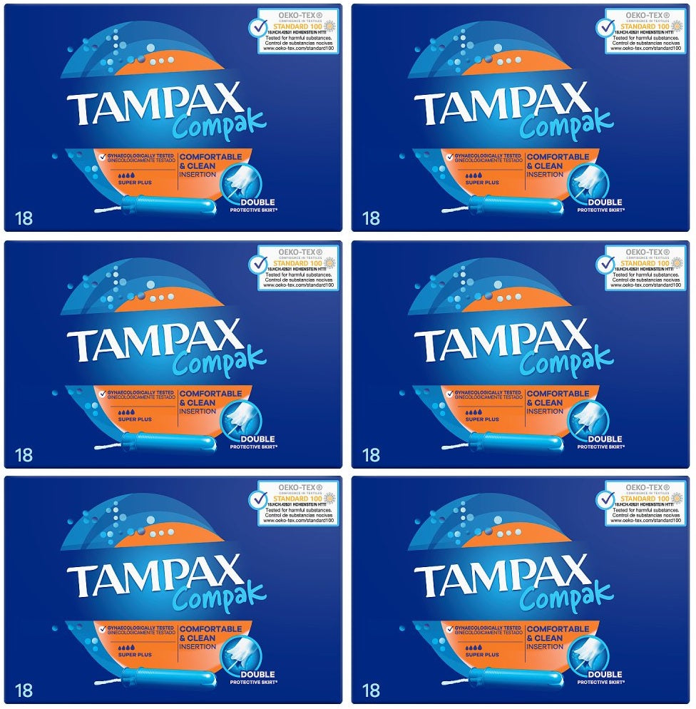 6 x Tampax Compak Super Plus Tampones con Aplicador X18