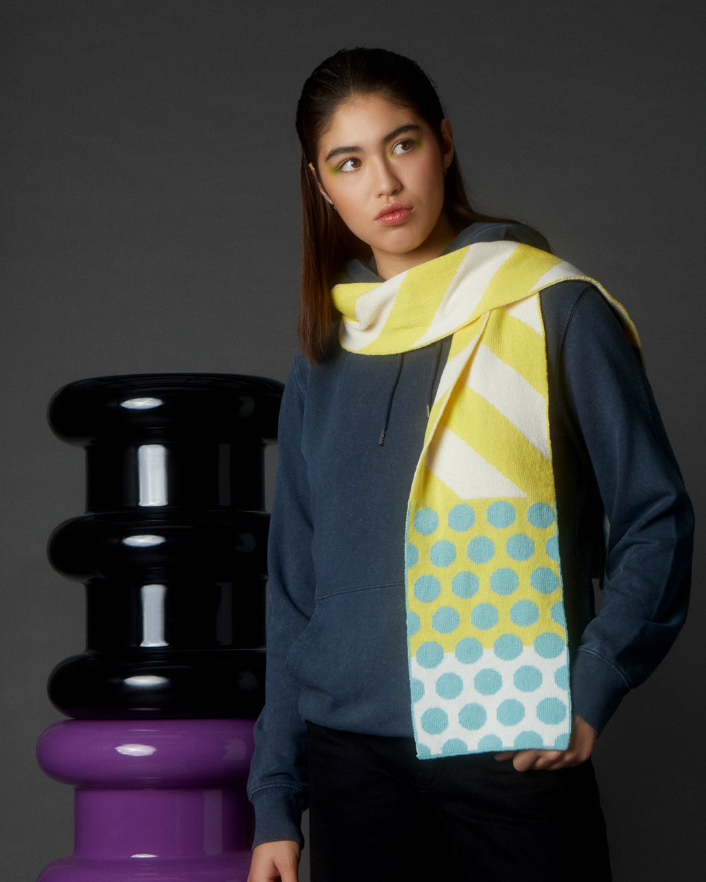 Stripes & Circles Wool & Cashmere Scarf Yellow