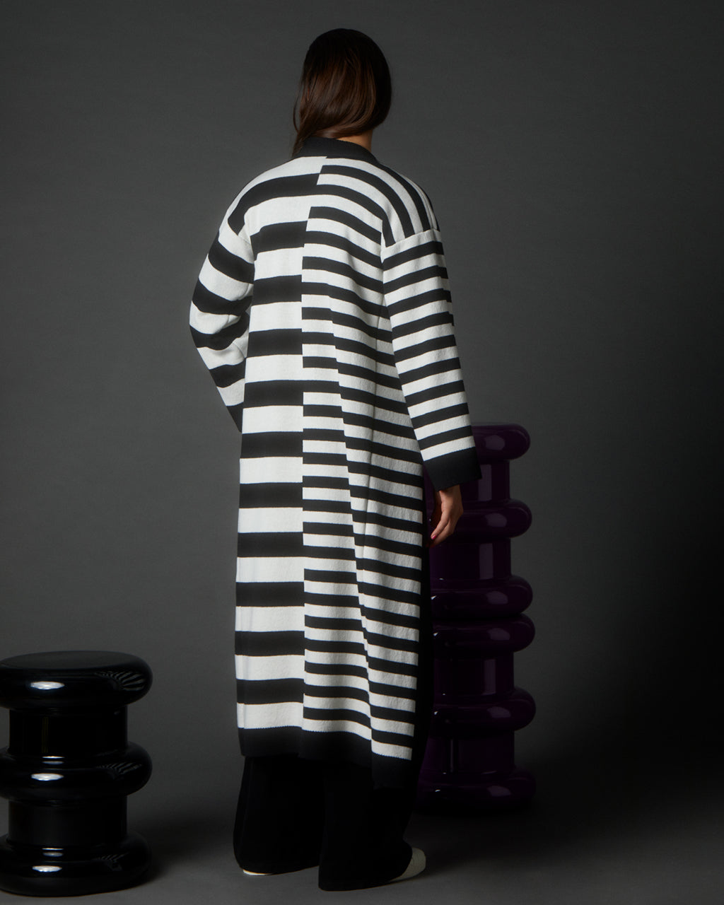 Multi-Striped Wool & Cashmere Knitted Cardigan Long