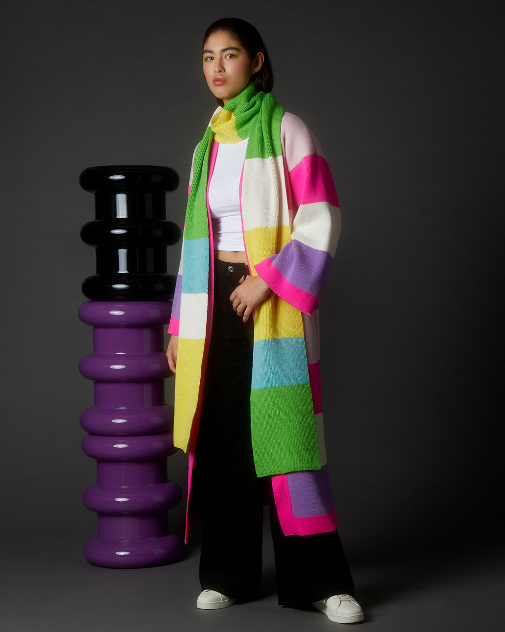 Multicolour Striped Cardigan Long Wool & Cashmere