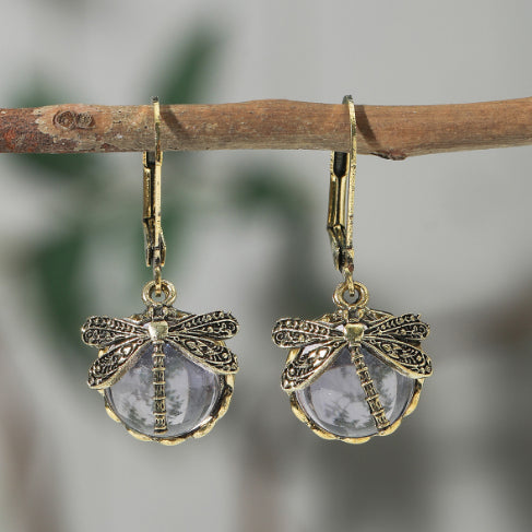Fashion Jewelry Women's Earrings Hanging Vintage Dragonfly Pendant Earring Boho Chakra Blue Moonstone Drop Earrings For Women Wedding Charm Ethnic Jewellery